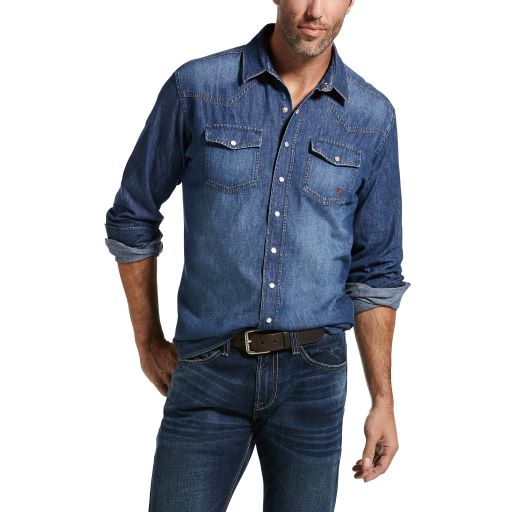 Mens denim 2025 pearl snap shirt