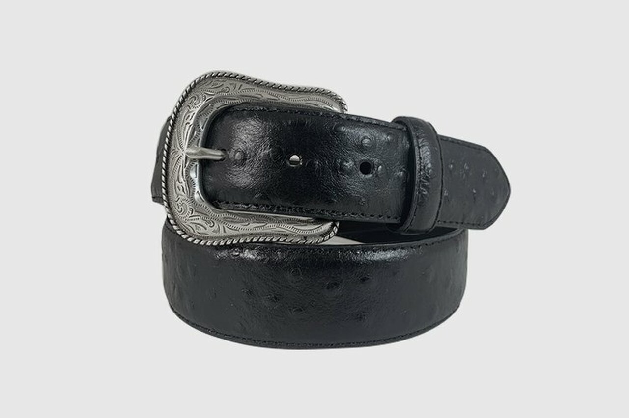 Full Quill Denim Ostrich Leather Belt