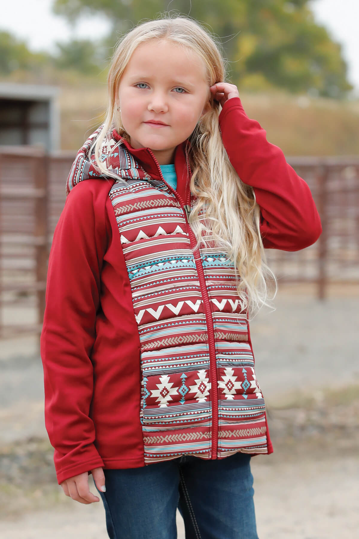 Girl s Cruel Girl Red Southwest Print Hooded Hybrid Jacket Oklahoma s Premier Western Clothing Store