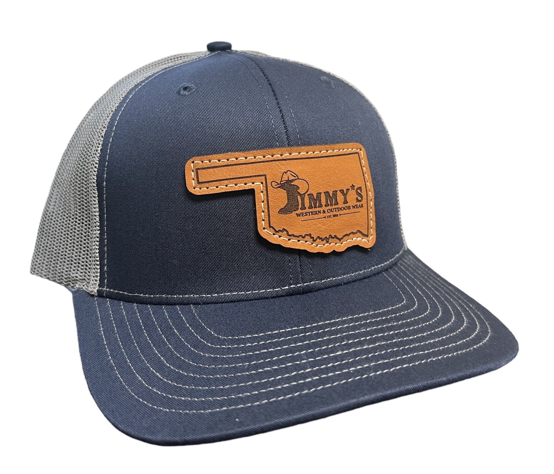 Jimmys Western Wear Navy & Charcoal Oklahoma Leather Patch Cap 