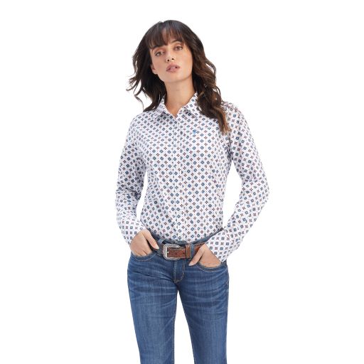 Women's Ariat Kirby White, Red, & Turquoise Button Down Shirt Was $54.95