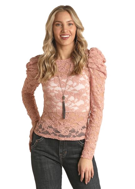 Women's Panhandle Dusty Rose Lacy Long Sleeve Shirt