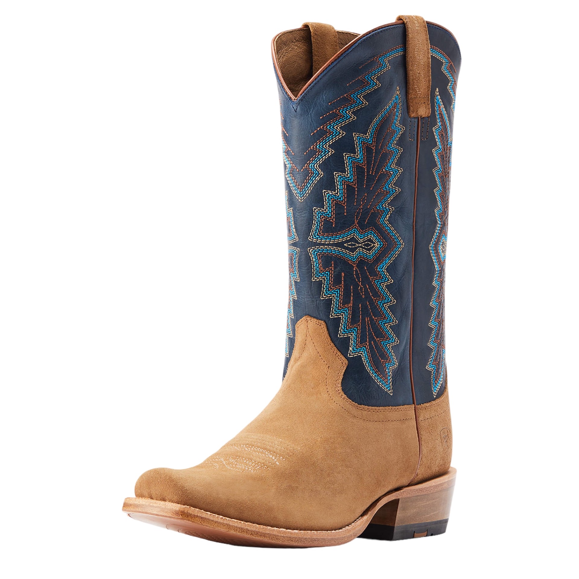 Men s Ariat Futurity Showman Tan Roughout Navy Boot Oklahoma s Premier Western Clothing Store