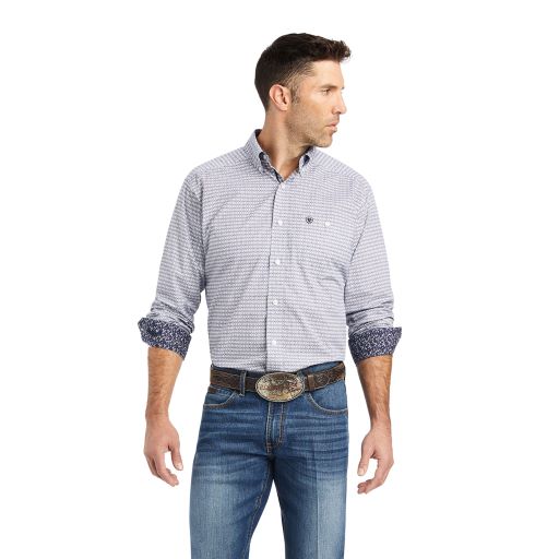 Men's Cinch Modern Fit Herringbone Weave White Pearl Snap Shirt