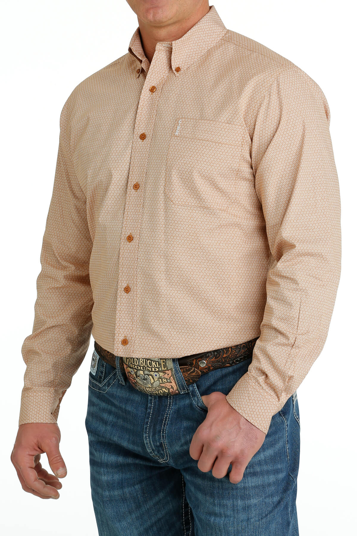 Men s Cinch Long Sleeve Gold Printed Modern Fit Button Down Shirt
