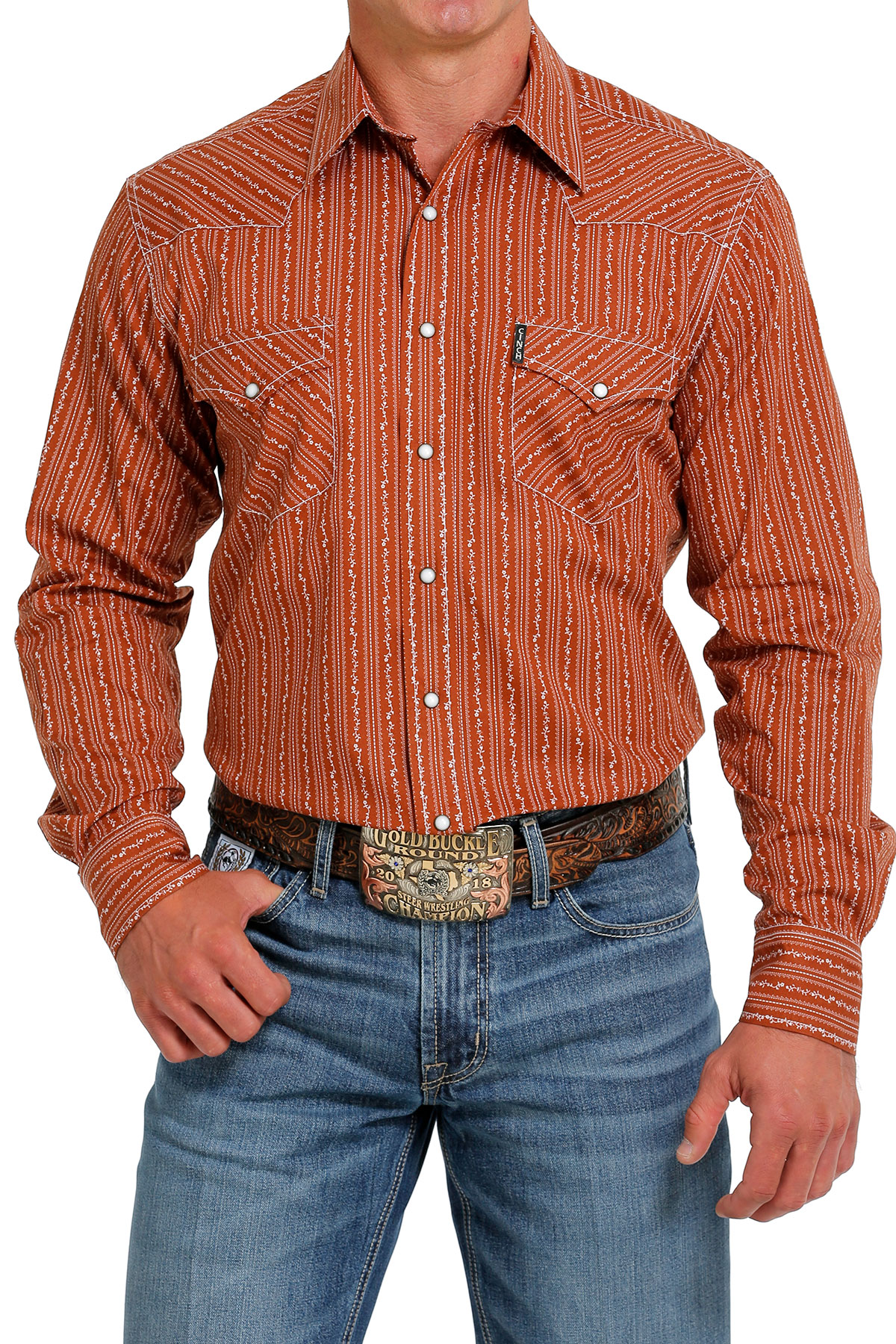 Men s Cinch Modern Fit Brown Print Pearl Snap Shirt Oklahoma s Premier Western Clothing Store