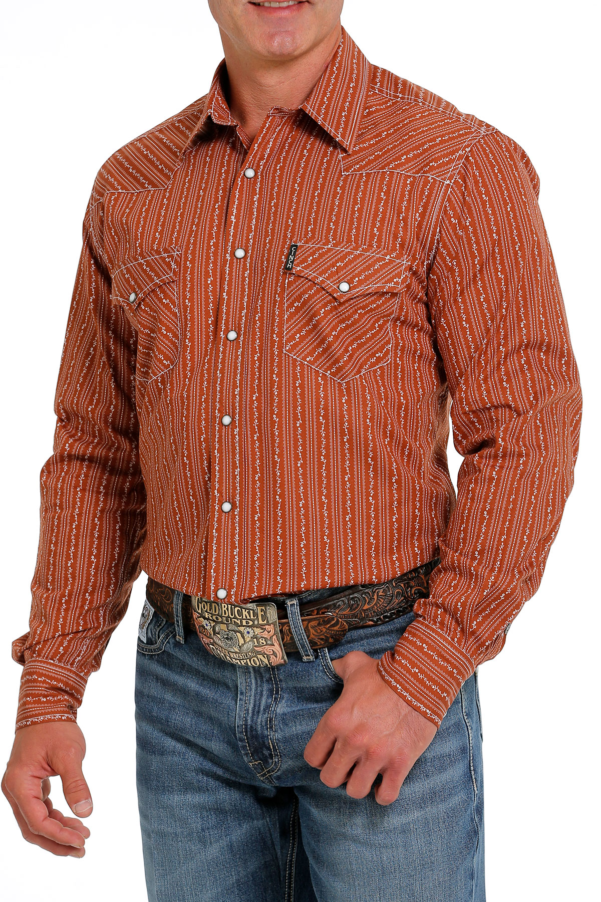 Men s Cinch Modern Fit Brown Print Pearl Snap Shirt Oklahoma s