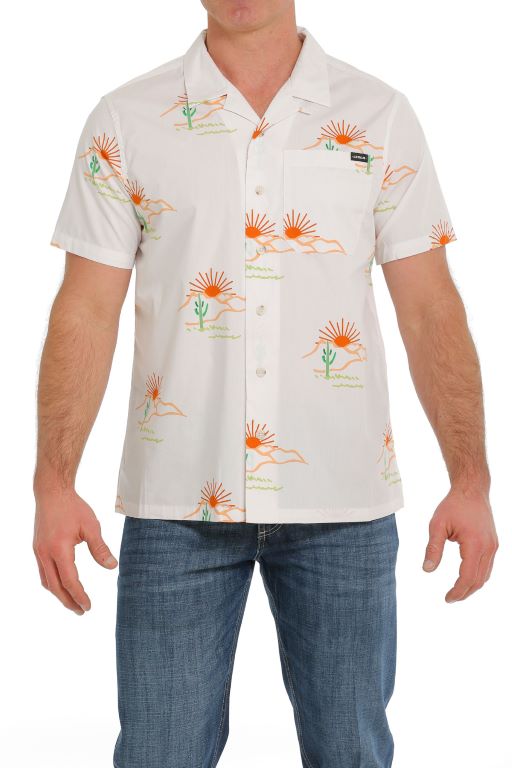 CINCH Jeans  Men's Hawaiian Print Short Sleeve Camp Shirt - White / Red /  Blue