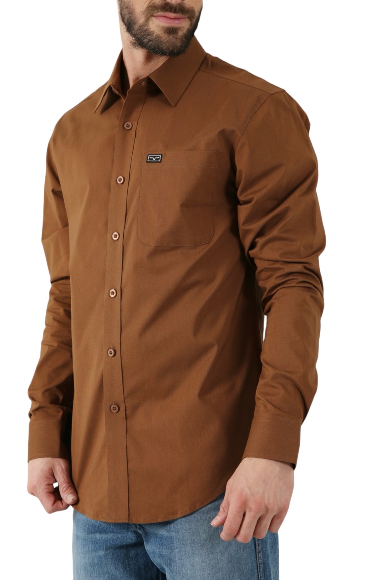 Men's Kimes Solid Brown Linville Long Sleeve Shirt 
