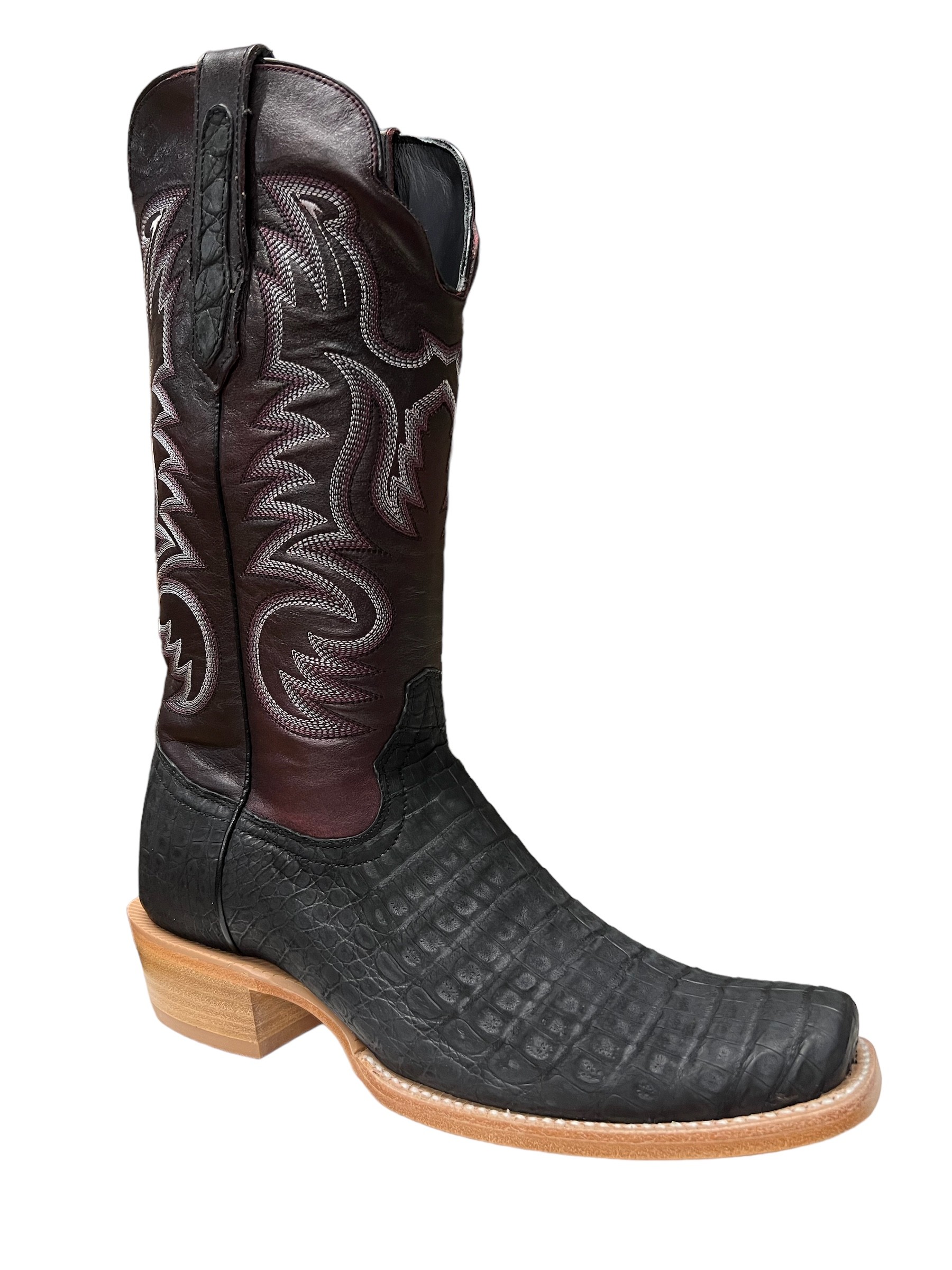 Men s R. Watson Nubuck Black Caiman Belly Cutter Toe Boot Oklahoma s Premier Western Clothing Store