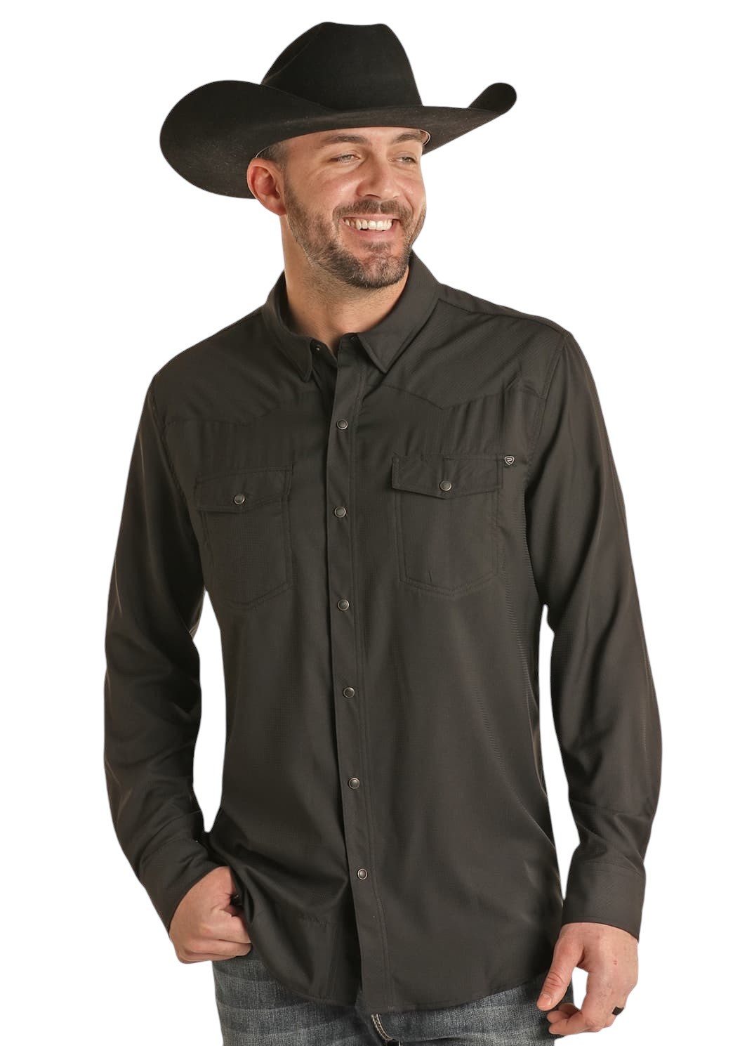 Mens black pearl snap shirt top