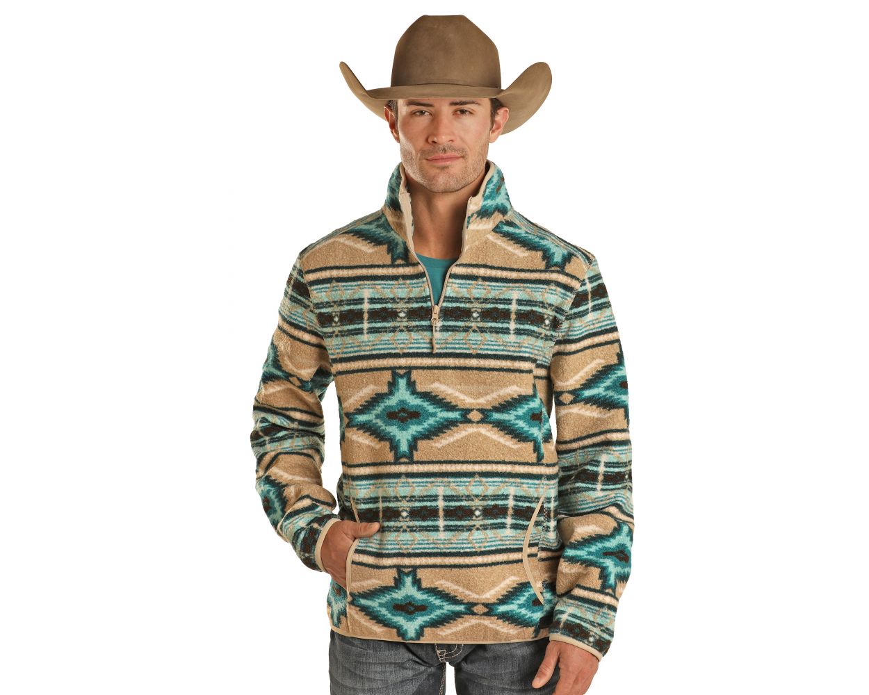 Men's Rock & Roll Turquoise Aztec Pullover  Oklahoma's Premier Western  Clothing Store