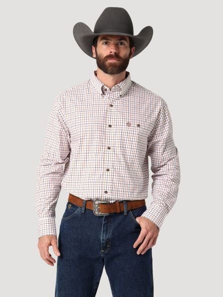 Men s Wrangler George Strait White Plaid Button Down Shirt Was