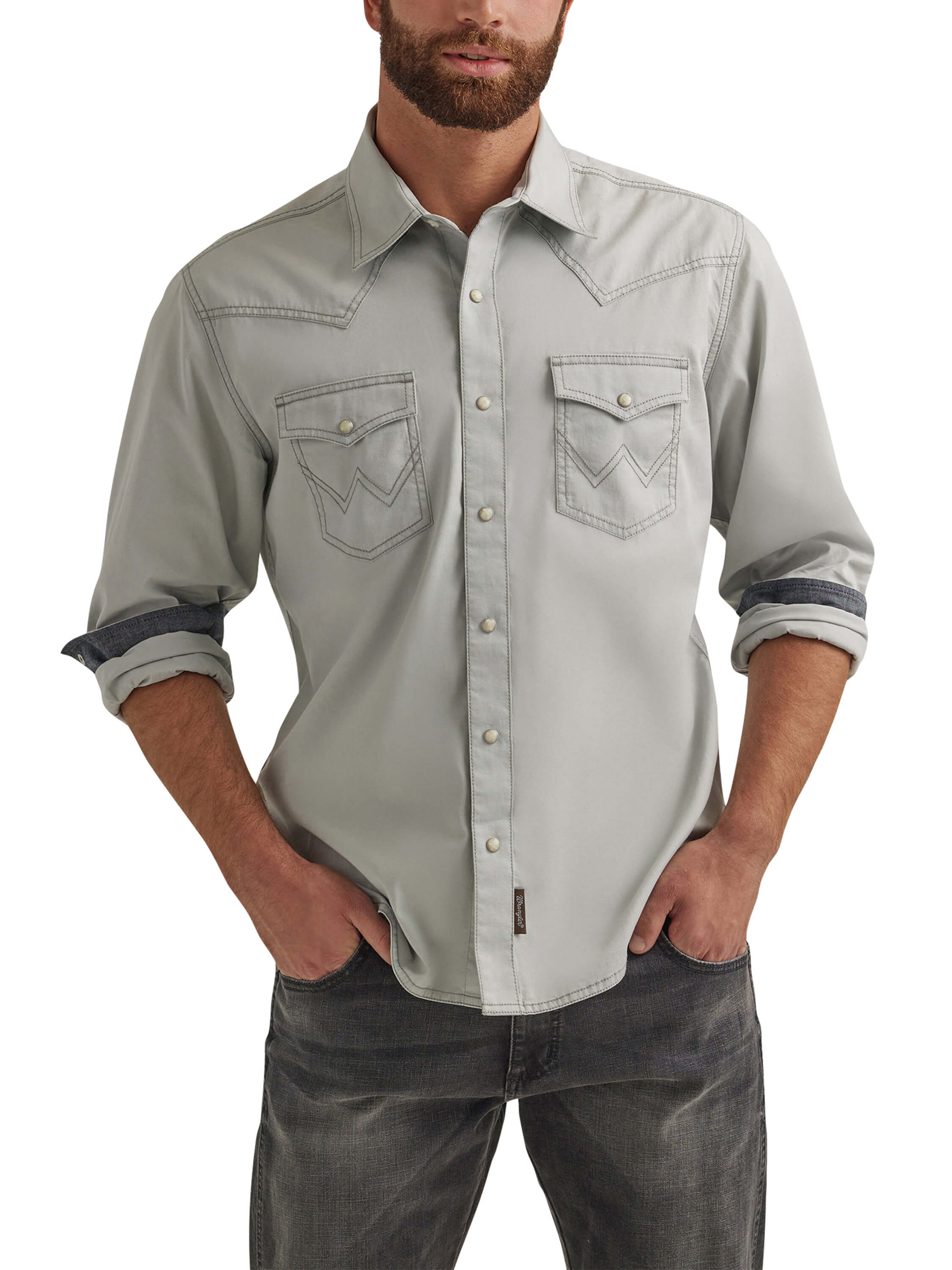 Grey pearl snap hotsell shirt