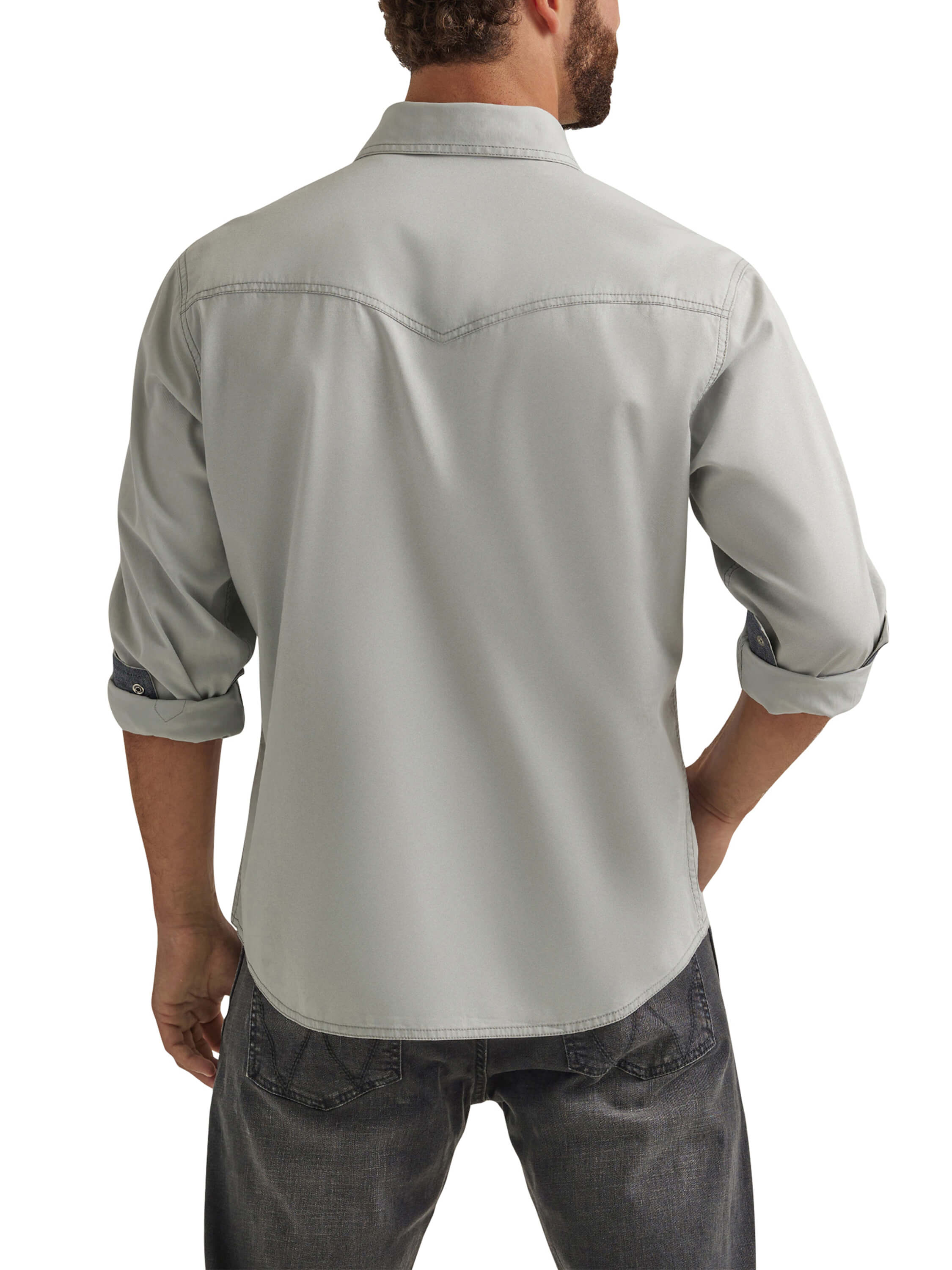 Men s Wrangler Retro Silver Grey Pearl Snap Long Sleeve Shirt Oklahoma s Premier Western Clothing Store