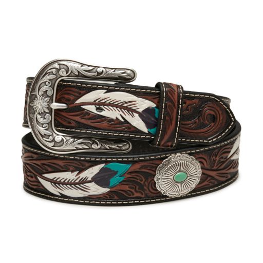 Women's Ariat Feather Tooling Turquoise Concho Belt
