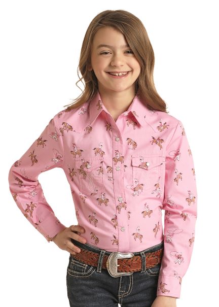 Girl s Panhandle Pink Bucking Horse Pearl Snap Shirt