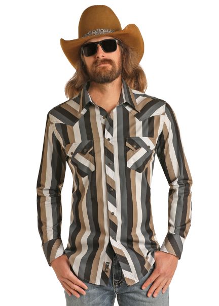 Men's Rock & Roll Western Striped Pearl Snap Shirt Was $64.95