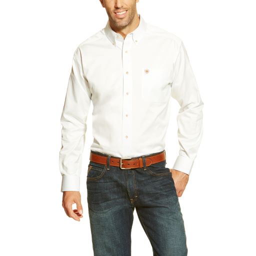Men's Ariat Solid White Twill Classic Fit Button-Down Shirt