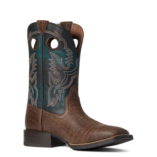 Men s Ariat Sport Buckout Chocolate Croc Print Boots Oklahoma s Premier Western Clothing Store