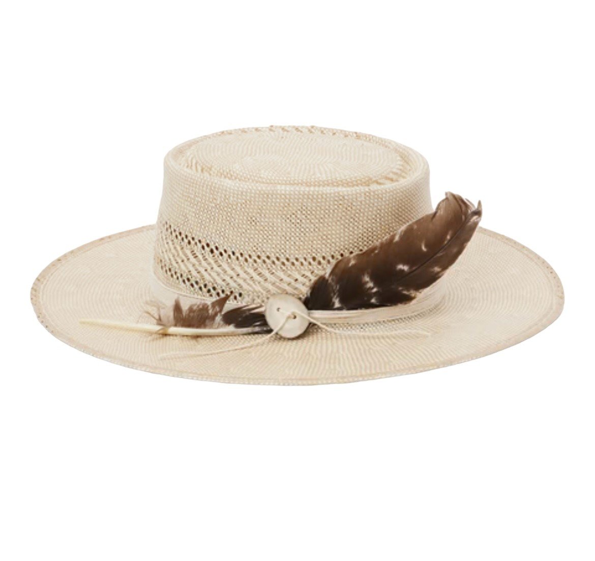 Stetson Batterson Natural & Tan Flat Brim Straw Hat 