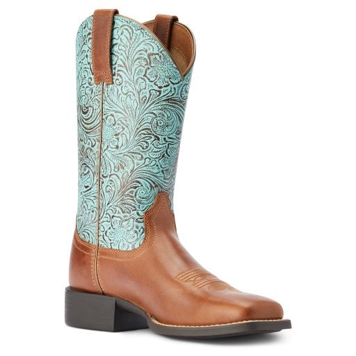 Women's Ariat Round Up Turquoise Tooled Top Boots