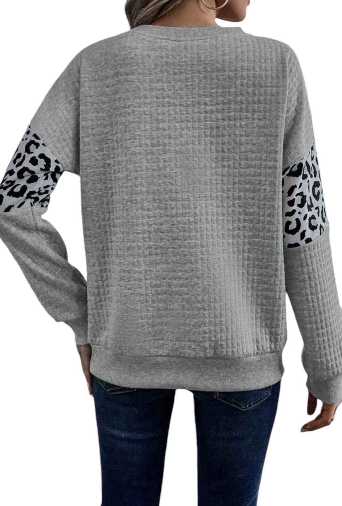 Women s Gray Leopard Colorblock Quilted Sweatshirt Oklahoma s Premier Western Clothing Store