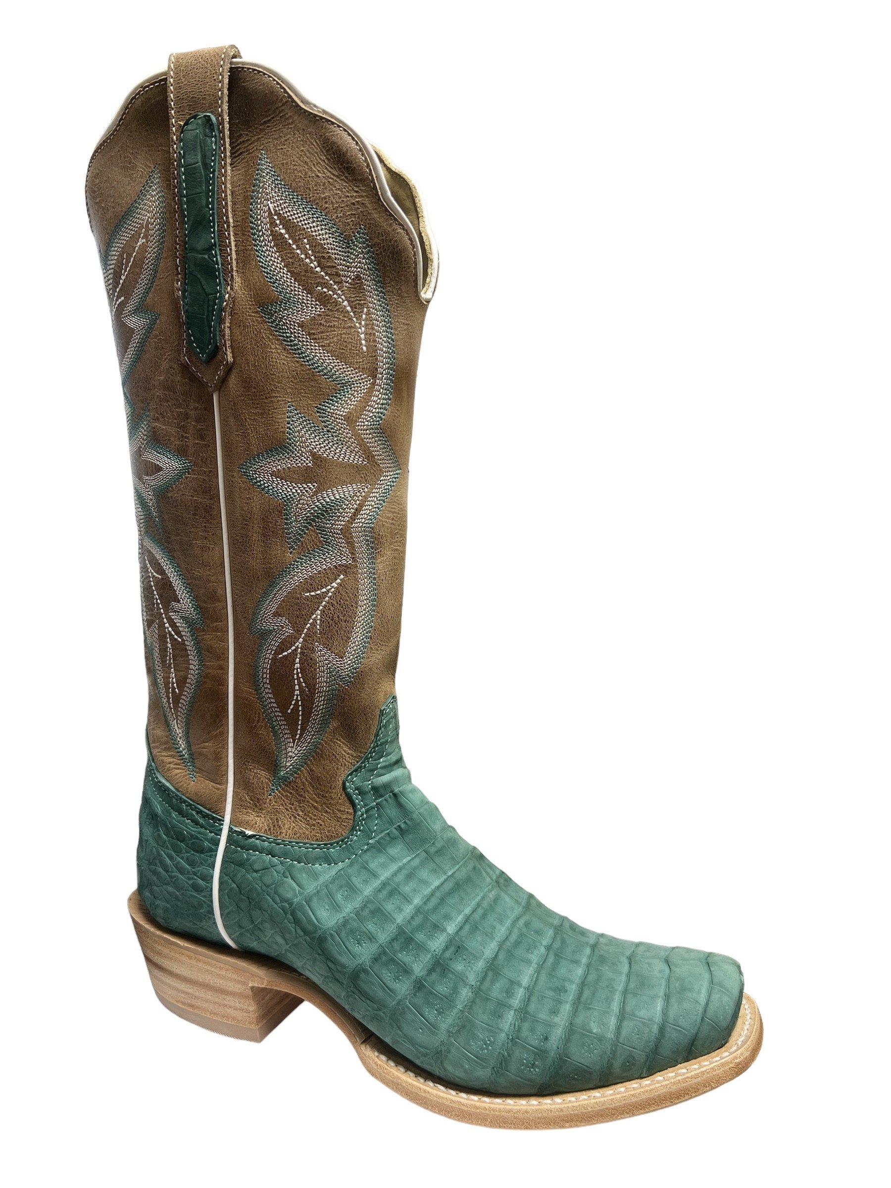 Women s R. Watson Nubuck Turquoise Caiman Belly Boots Oklahoma s Premier Western Clothing Store